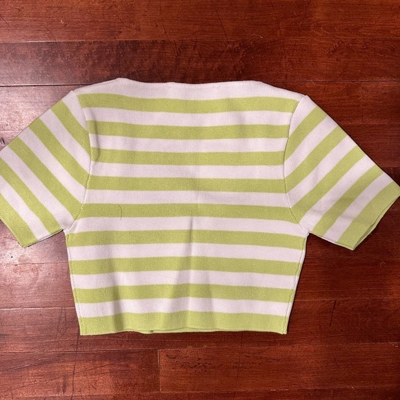 NWT Zara SMALL cropped square-neck green white stripes sweater - Picture 6 of 8